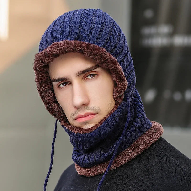Winter Knit Hat Balaclava with Scarf