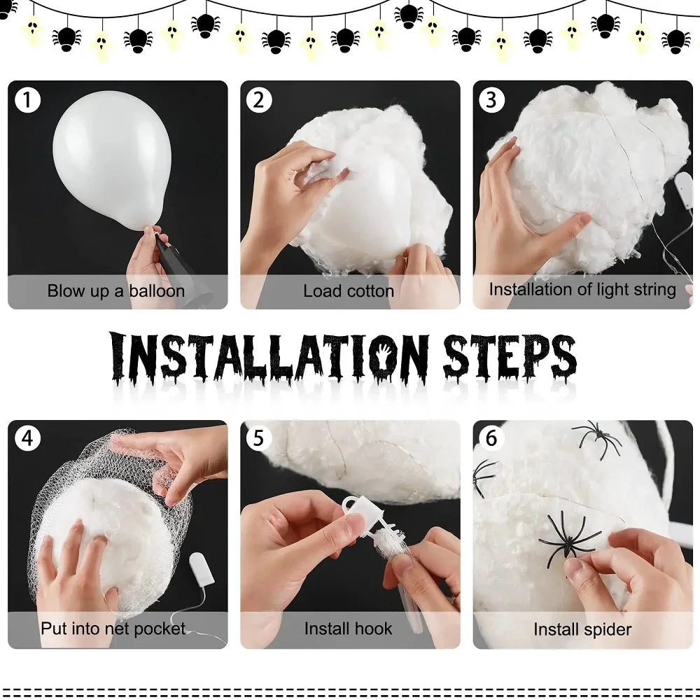 Light Up Spider Egg Sacs Halloween Decor Hanging Prop