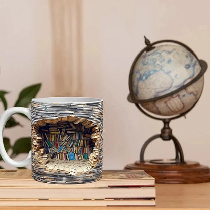 3D Library Bookshelf Mug, Coffee Mugs Gift for Book Lovers