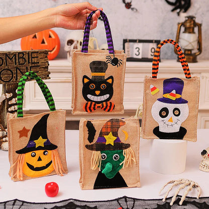 Halloween Treat Bag with Pumpkin Cat Witch and Skull Design