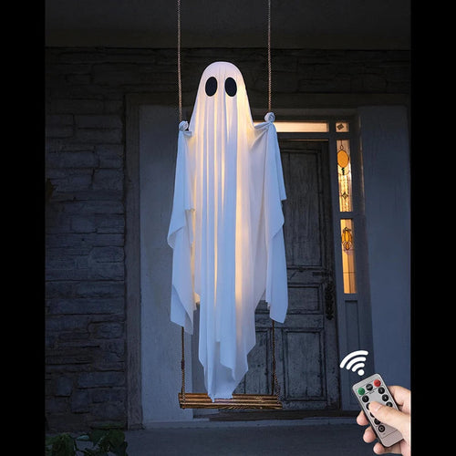 Outdoor Lighted Ghost Halloween Decoration with Swing and LED Lights