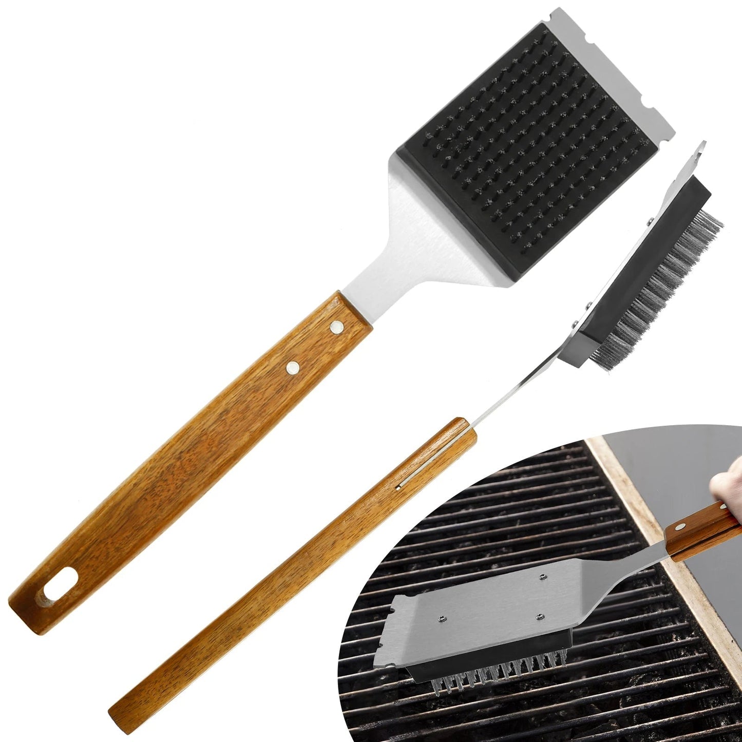 Long Handle Barbecue Grill Brush with Scraper
