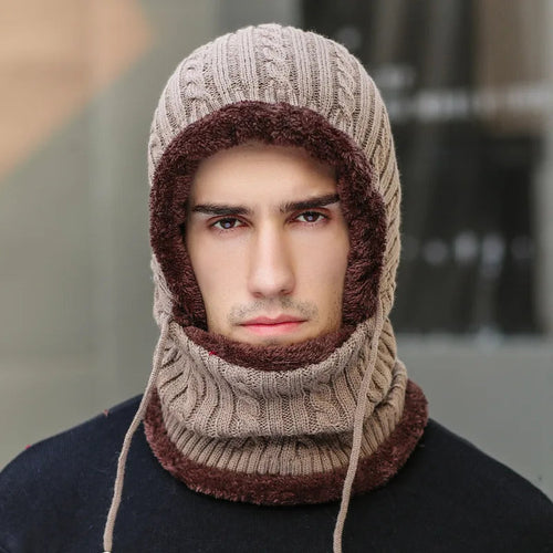 Winter Knit Hat Balaclava with Scarf