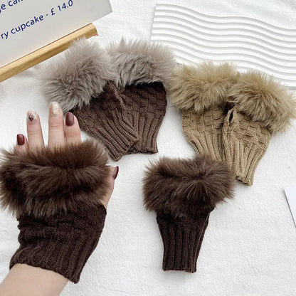 Faux Fur Fingerless Winter Gloves Hand Warmer