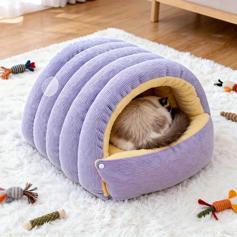 Warm Arctic Fleece Enclosed Cat Cave Bed