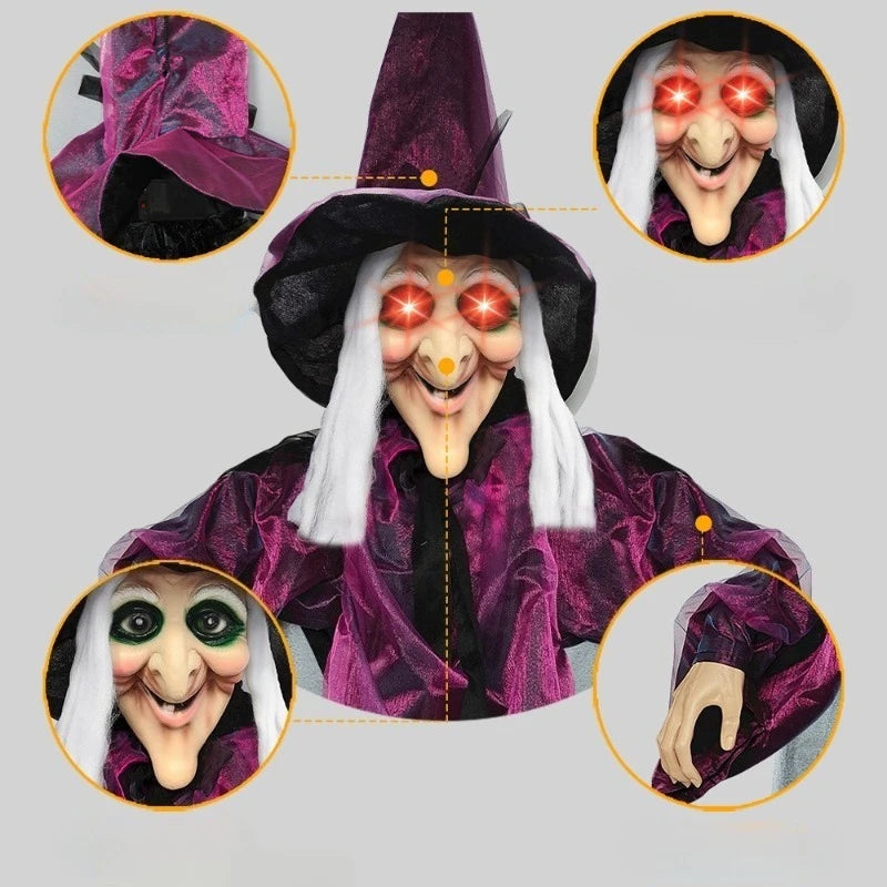 Life Size Animated Halloween Witch with Red Eyes