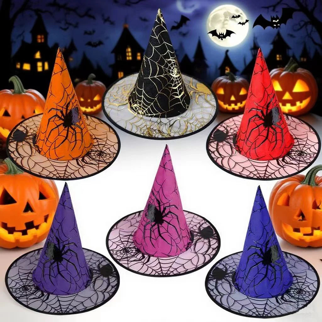 Colorful Spider Web Witch Hat Halloween Costume