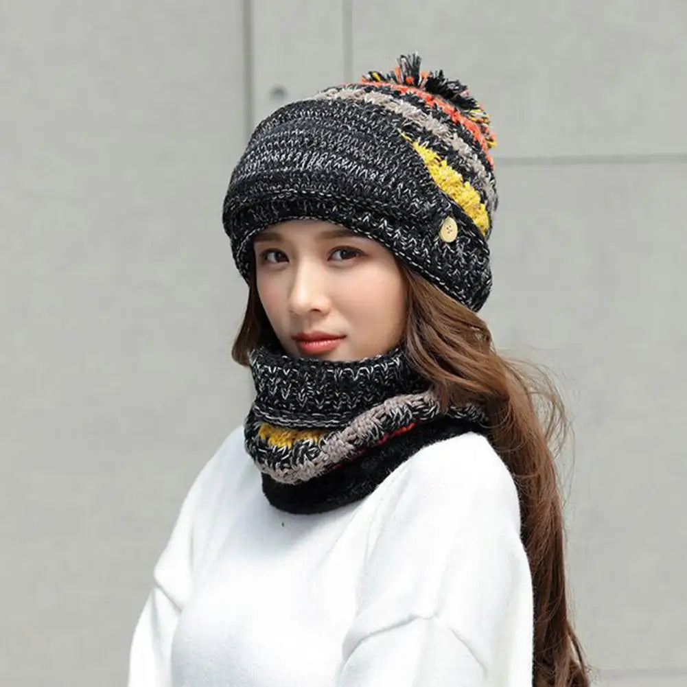 Cozy Knitted Hat Scarf Set with Velvet Lining
