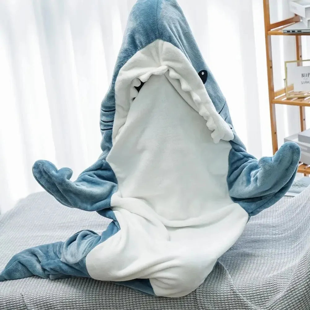 Soft Flannel Shark Hoodie Blanket