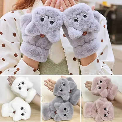 Plush Animal Fingerless Gloves