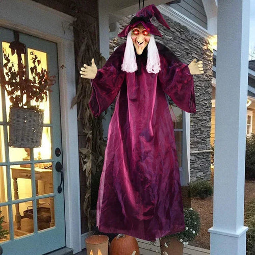 Animated Halloween Witch Decor with Sound and Glowing Eyes