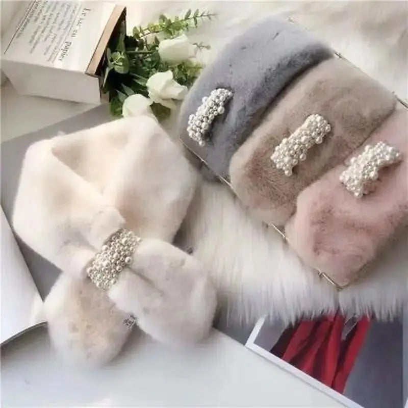 Luxury Faux Fur Pearl Winter Scarf