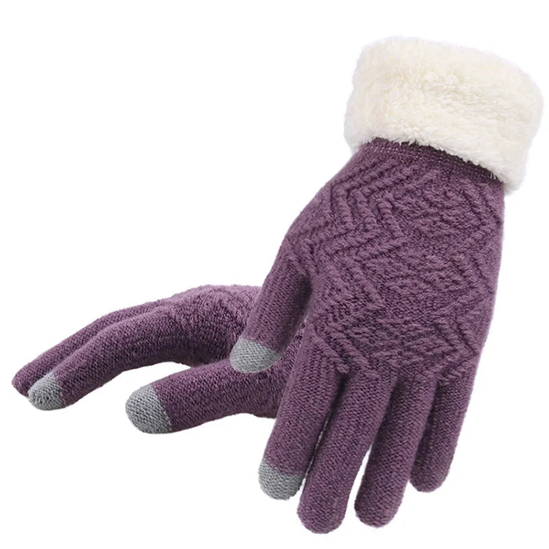 Plush Lined Touch Screen Knitted Gloves