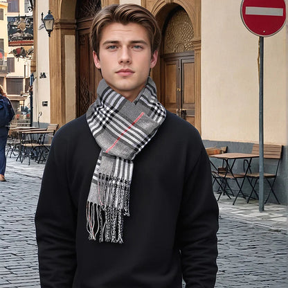 Luxury Plaid Cashmere Winter Scarf for Men