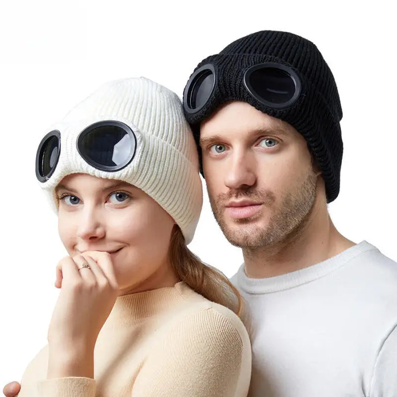 Unisex Goggles Winter Hat Knitted Beanie