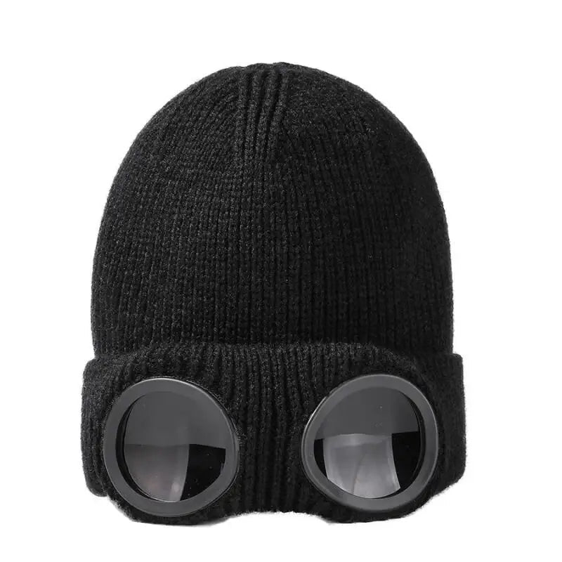 Unisex Goggles Winter Hat Knitted Beanie