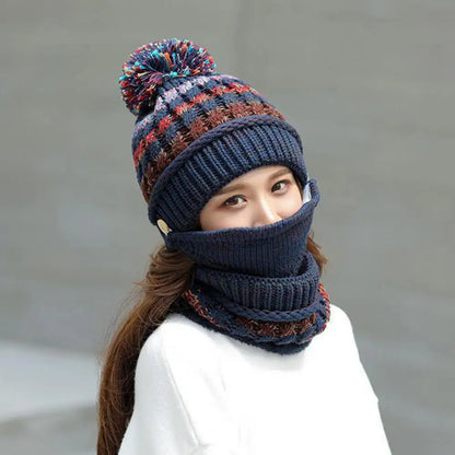Cozy Knitted Hat Scarf Set with Velvet Lining