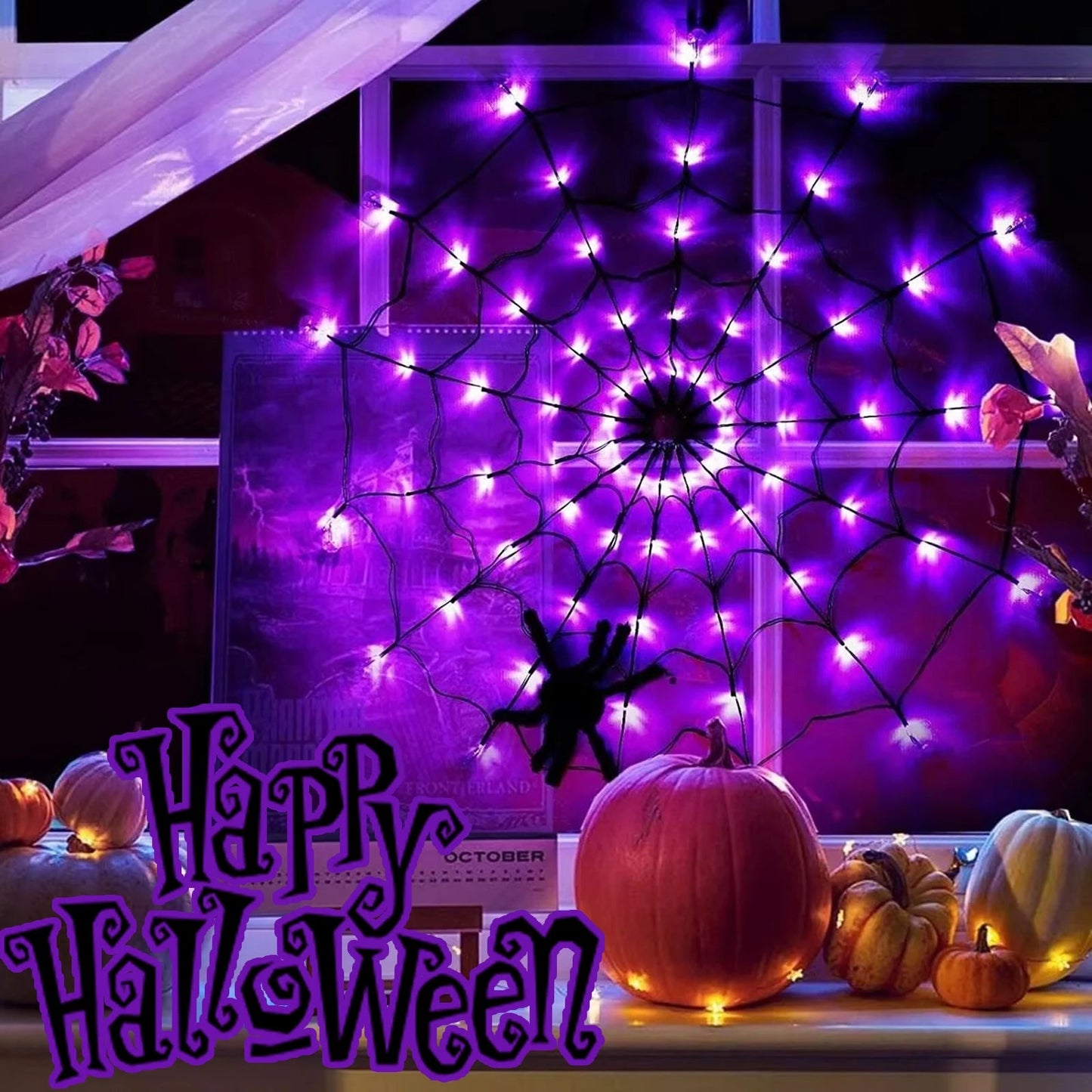 Halloween Spider Web Decoration with Lights