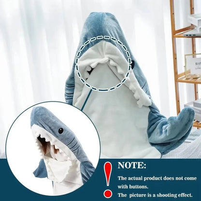Soft Flannel Shark Hoodie Blanket