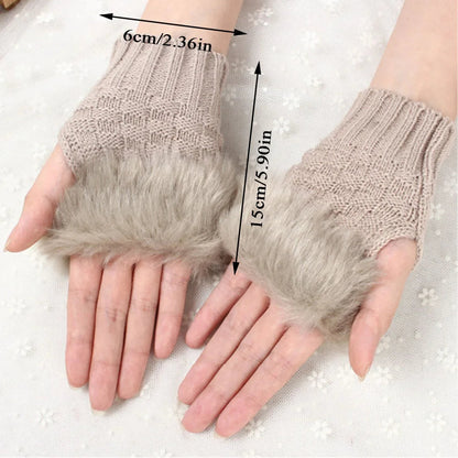 Faux Fur Fingerless Winter Gloves Hand Warmer