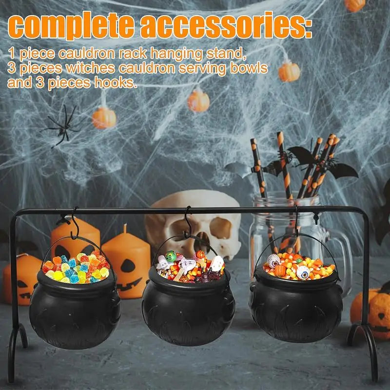 Witch Cauldron Candy Bowl Halloween Decoration Set