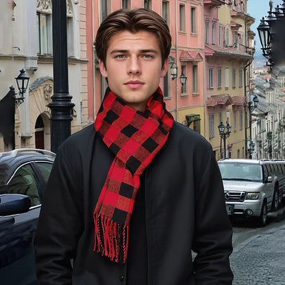 Luxury Plaid Cashmere Winter Scarf for Men