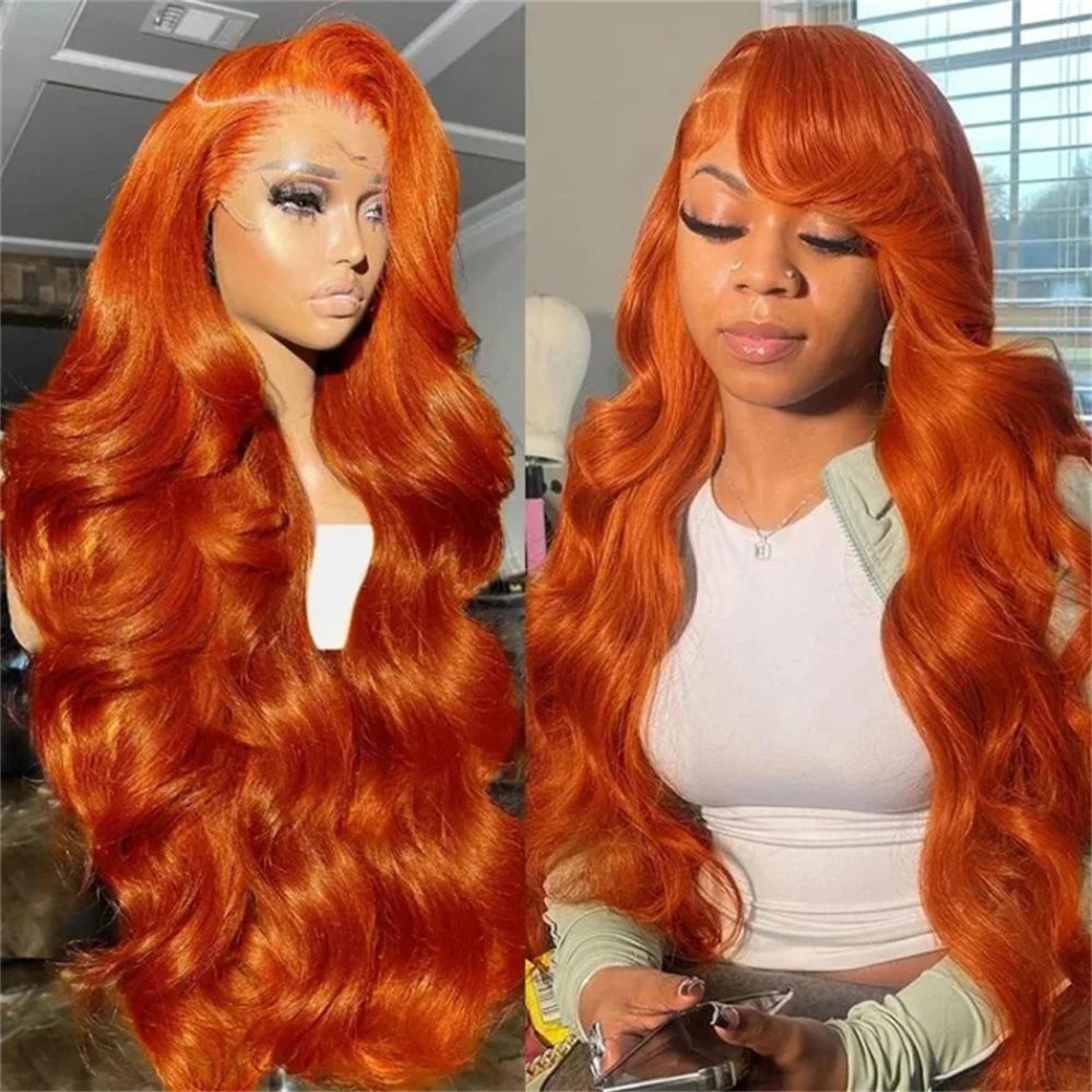 Long Wavy Orange Ginger Red Lace Front Wig
