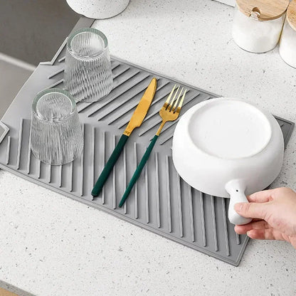 Silicone Dish Drying Mat with Drain Design