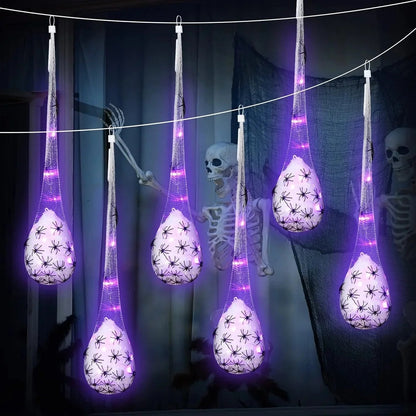 Light Up Spider Egg Sacs Halloween Decor Hanging Prop