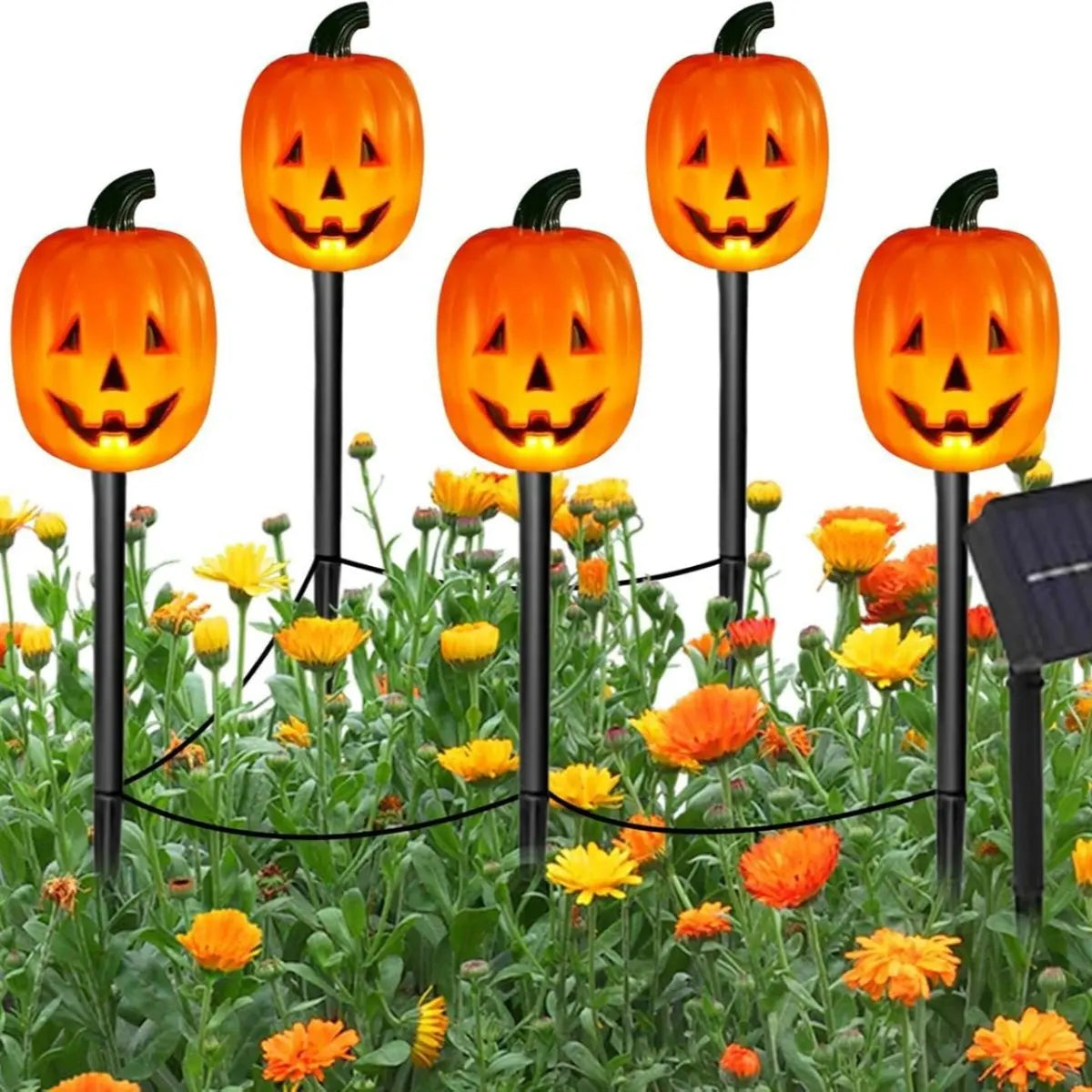 Lighted Halloween Pumpkin and Ghost Solar Decor Set