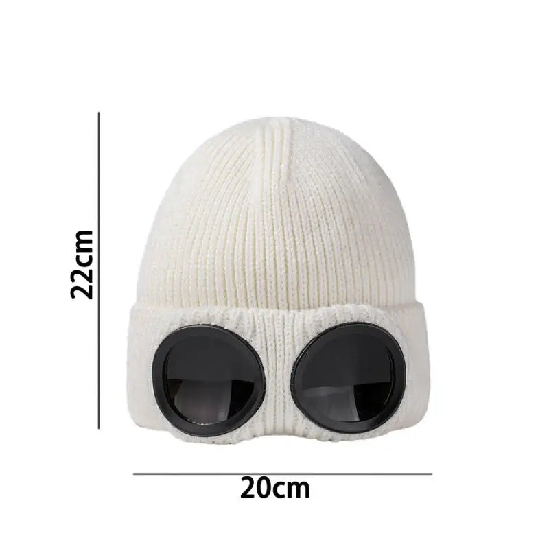 Unisex Goggles Winter Hat Knitted Beanie