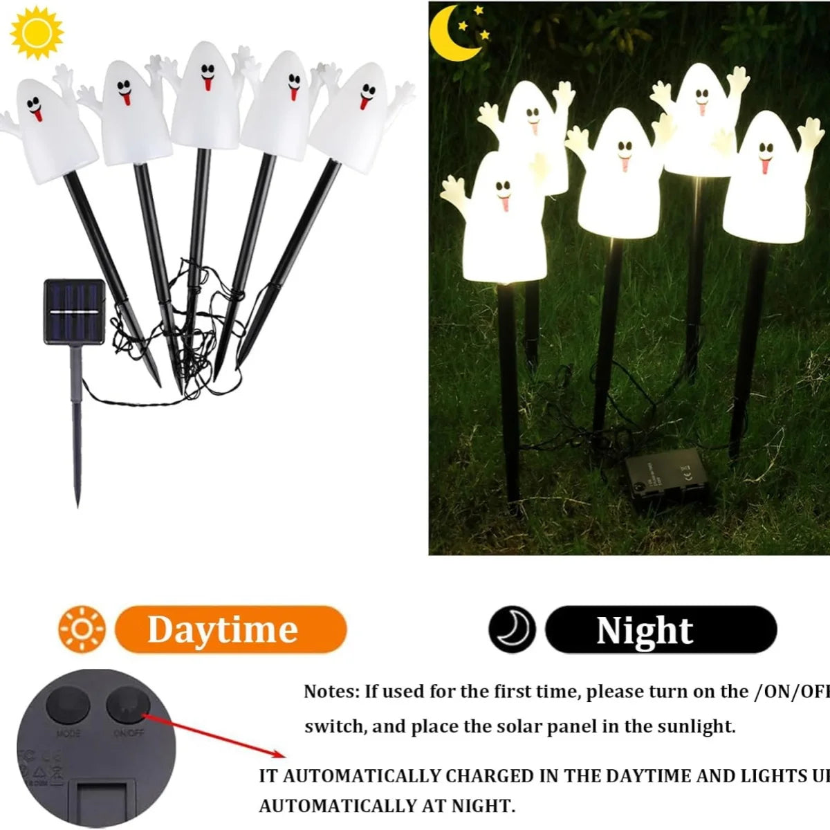 Lighted Halloween Pumpkin and Ghost Solar Decor Set