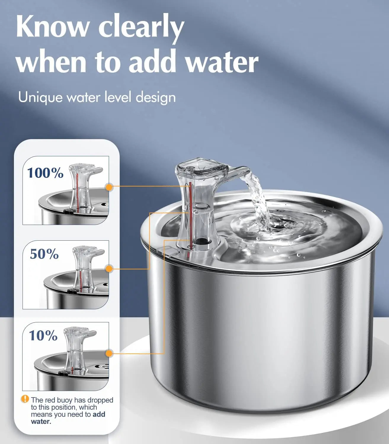 Stainless Steel Cat Water Fountain with Filter and Sensor