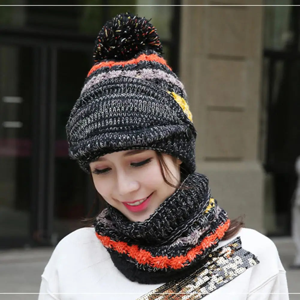 Cozy Knitted Hat Scarf Set with Velvet Lining