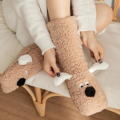 Cute Dog Fuzzy Socks Winter Leg Warmer