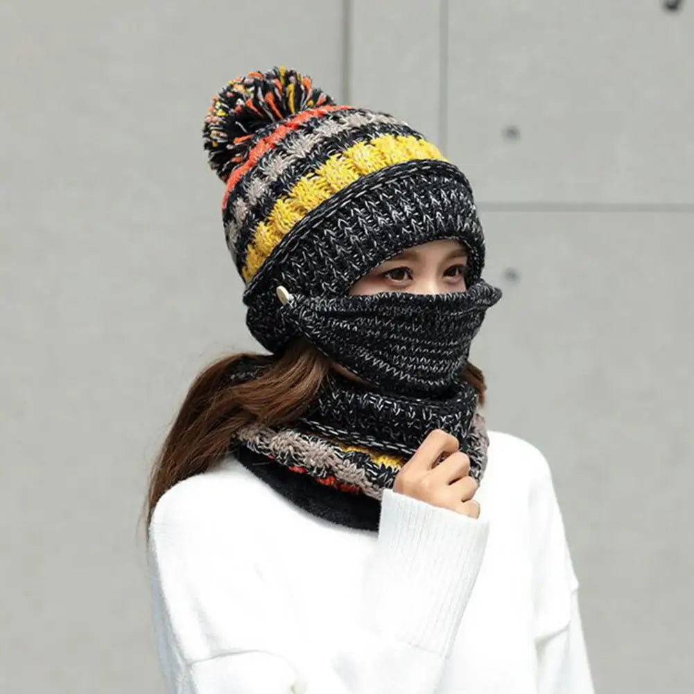 Cozy Knitted Hat Scarf Set with Velvet Lining