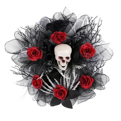Halloween Garland Red Rose Skull Front Door Wreath