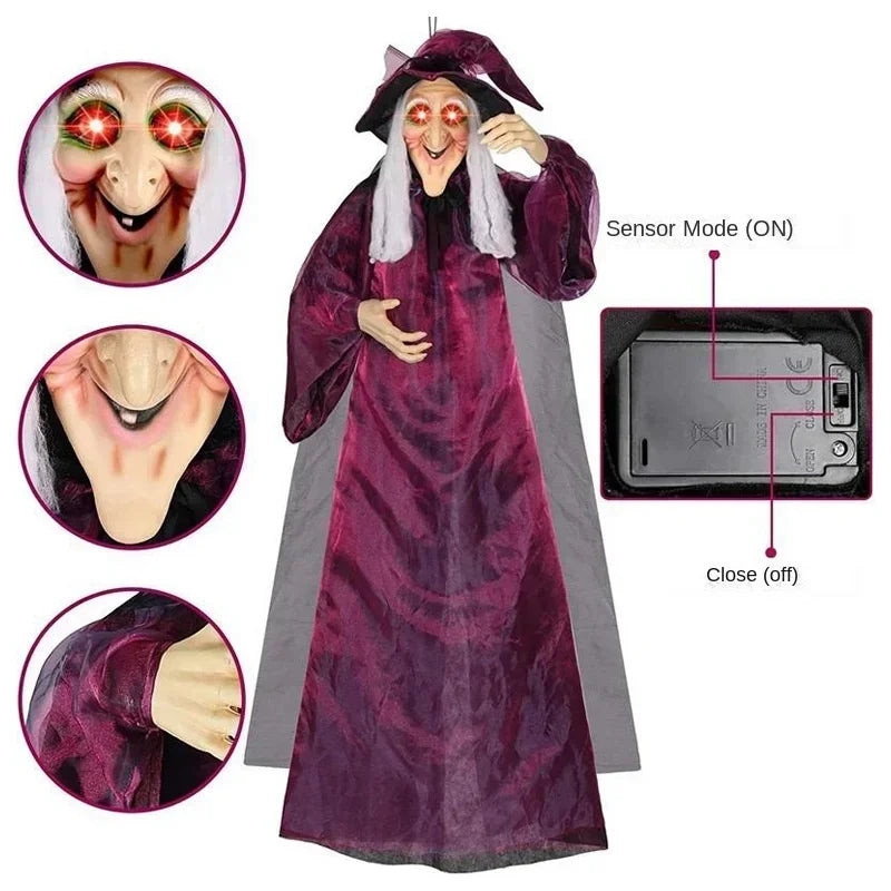 Animated Halloween Witch Decor with Sound and Glowing Eyes