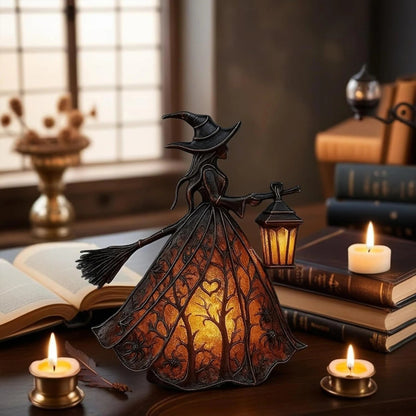 Halloween Witch Table Lamp Spooky Desk Decor Light