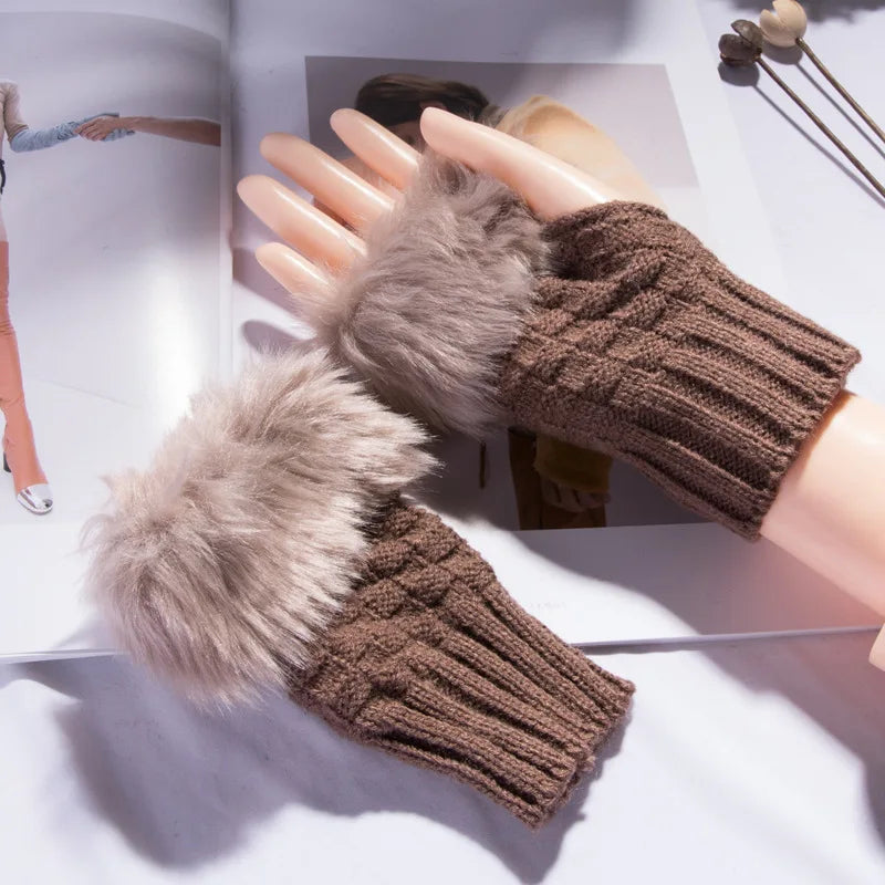 Faux Fur Fingerless Winter Gloves Hand Warmer