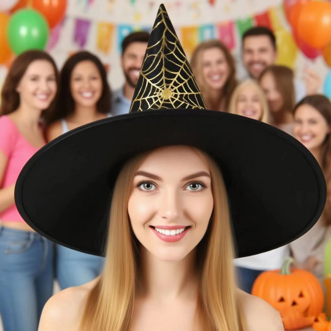 Colorful Spider Web Witch Hat Halloween Costume