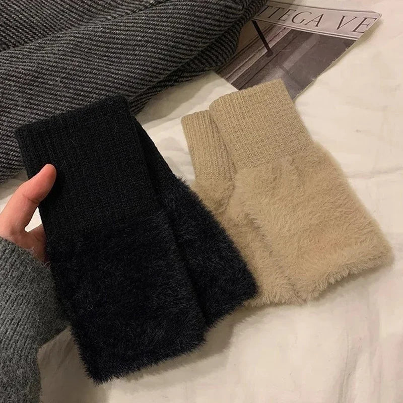 Plush Cozy Fingerless Gloves for Women