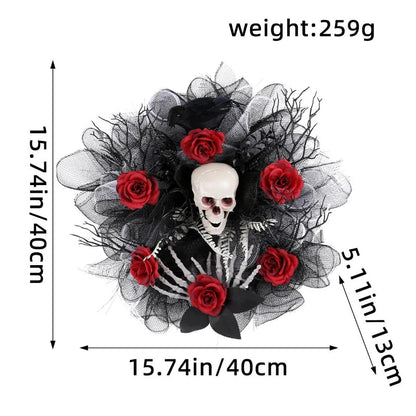 Halloween Garland Red Rose Skull Front Door Wreath
