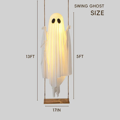 Outdoor Lighted Ghost Halloween Decoration with Swing and LED Lights