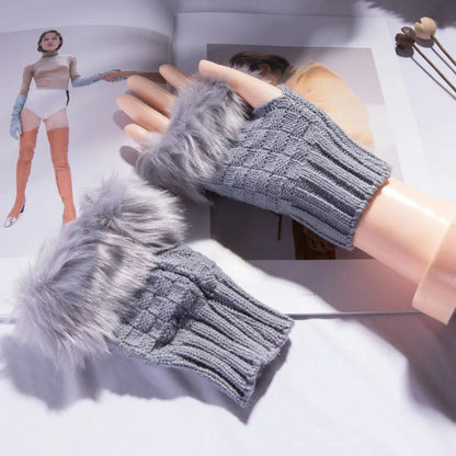 Faux Fur Fingerless Winter Gloves Hand Warmer