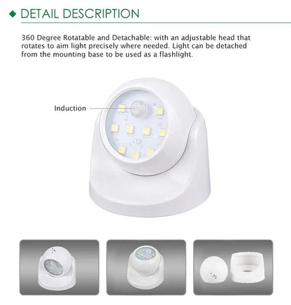 Wireless LED spotlight with motion detector – 360° rotatable & energy-saving