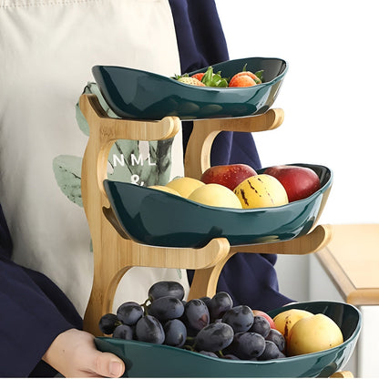 Multi-tiered wooden fruit bowl