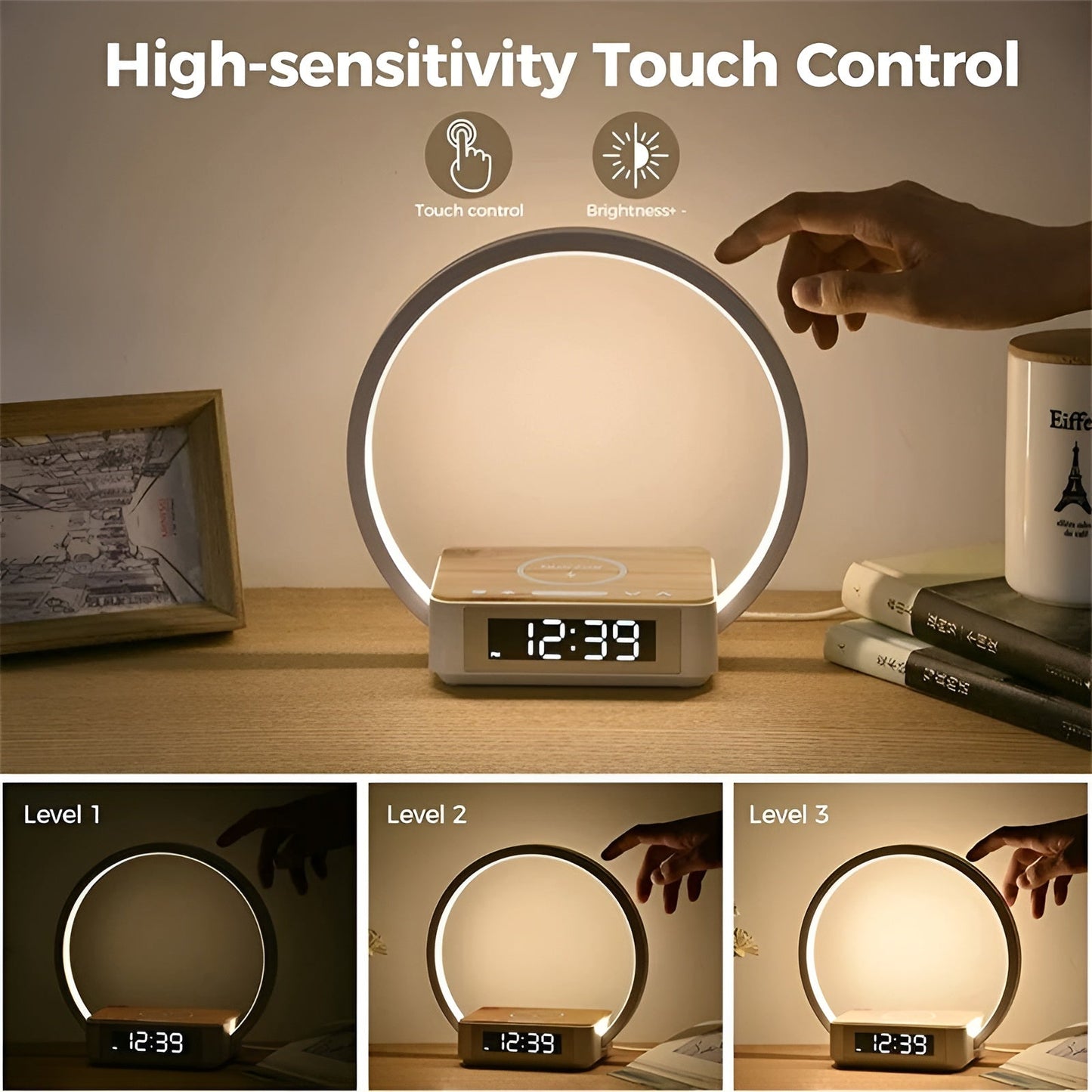 3-in-1 Table Lamp – Wireless Charging, Alarm Clock & Touch Control
