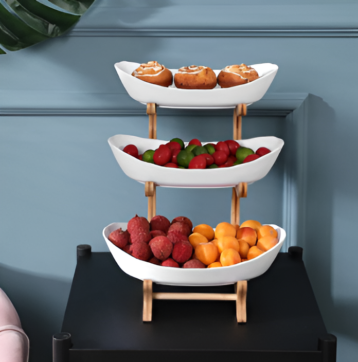Multi-tiered wooden fruit bowl