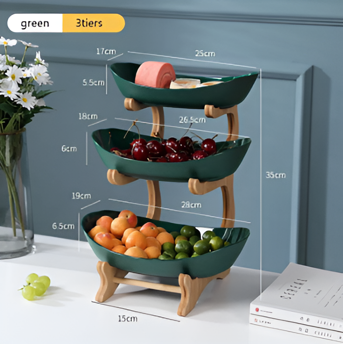 Multi-tiered wooden fruit bowl